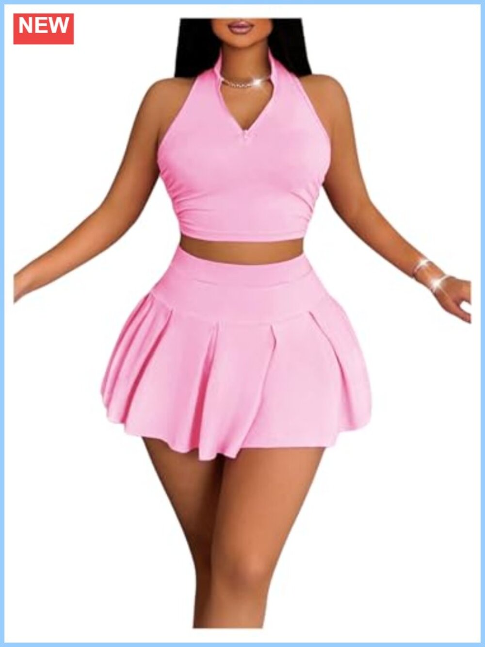 RoseSeek Women's 2 Piece Tennis Skirt Set Pleated Mini Skirt Athletic Outfit